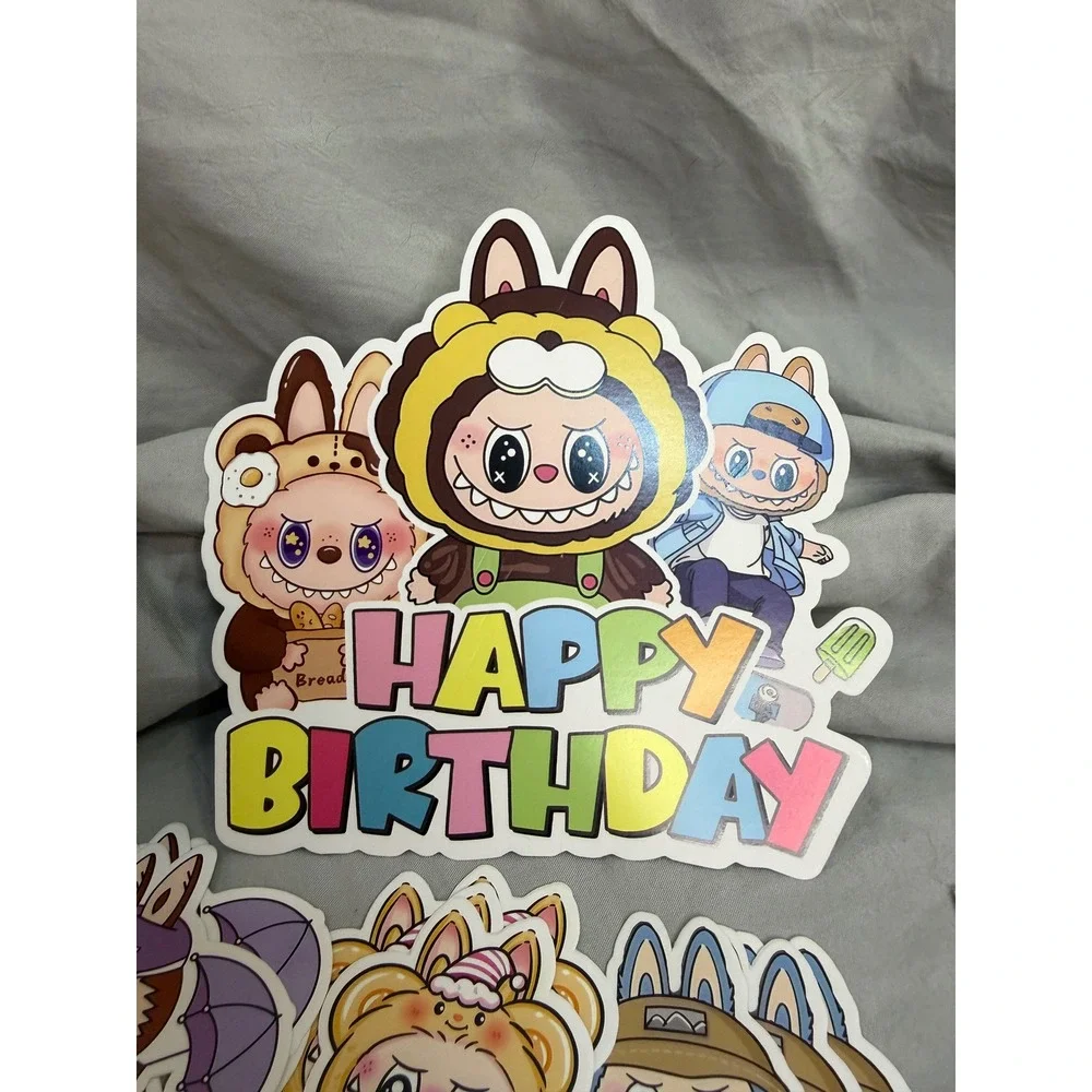 Labubu The Monsters Happy Birthday Cake Topper Set Pop Mart Inspired Decor